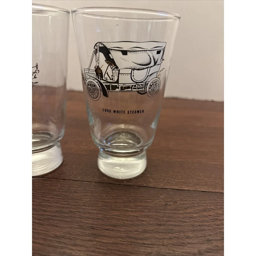 Vintage Libbey Set Of 2‎ Automotive Glasses Woods Electric, White Steamer